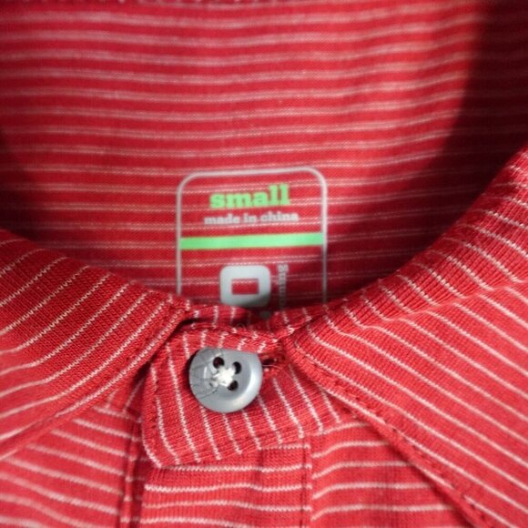 Stio Mens Polo Shirt Small Red Striped Front Pocket Poly Blend - Picture 3 of 8